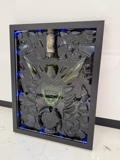 Dom Perignon Champagne with LED Light Broken Bottle Art Frame