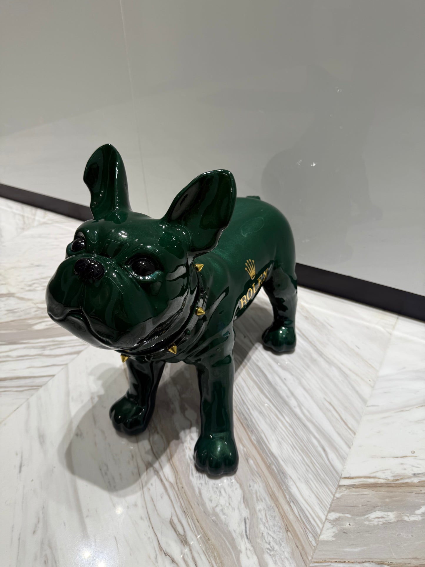 Green Rolex Dog Sculpture – Luxury Loyalty in Art Form