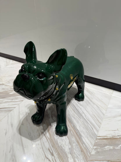 Green Rolex Dog Sculpture – Luxury Loyalty in Art Form