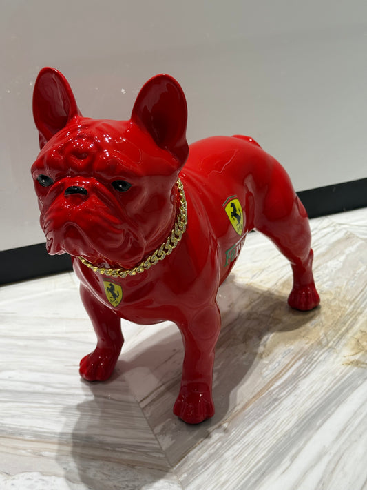 Red Ferrari Dog Sculpture with Designer Accents