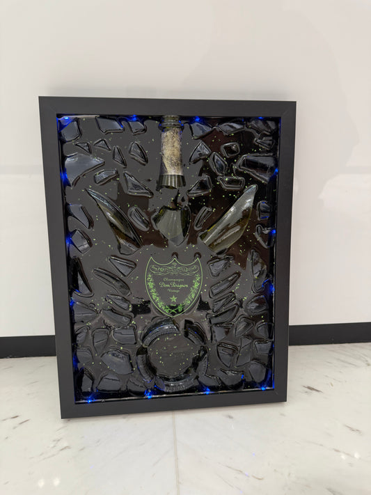 Dom Perignon Champagne with LED Light Broken Bottle Art Frame