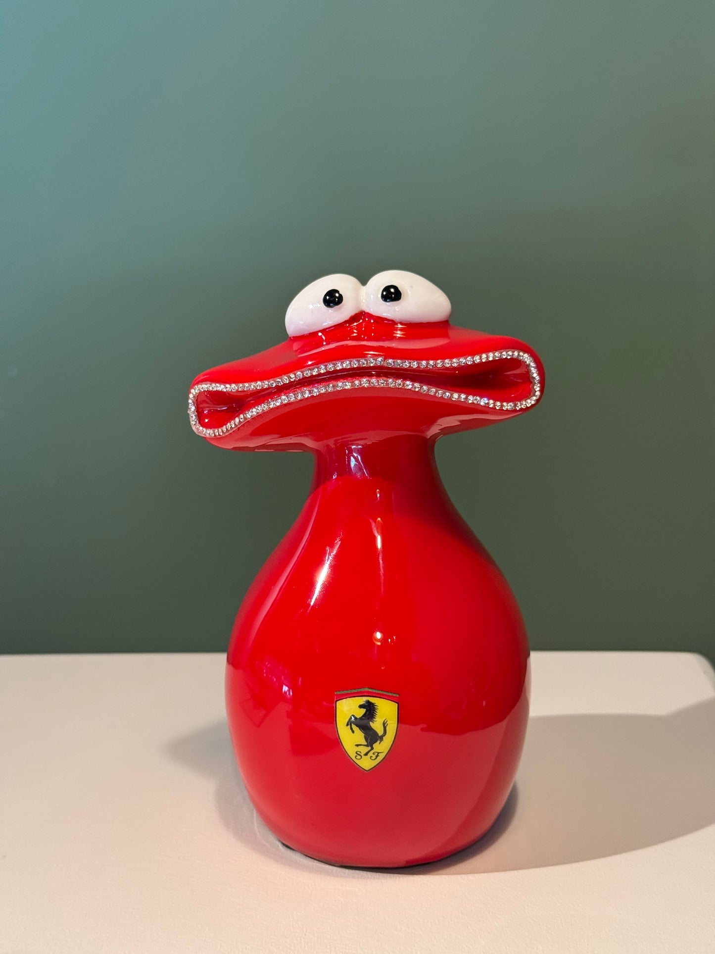 Luxury Red Motorsport Frog Sculpture Supercar Inspired Collectible Art