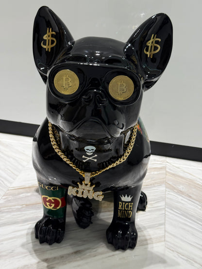 Black Gucci Dog Sculpture with Designer Accents