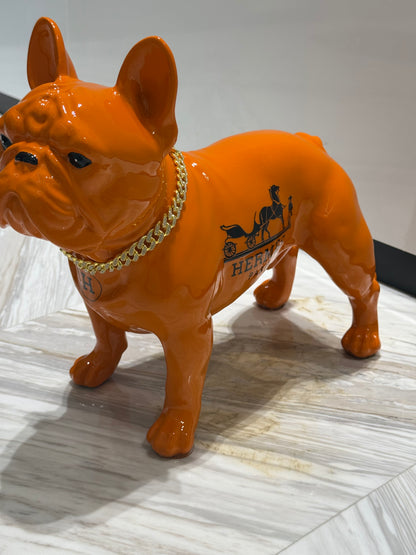 Orange Hermes Dog Sculpture with Designer Accents