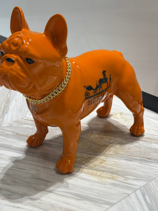 Orange Hermes Dog Sculpture with Designer Accents