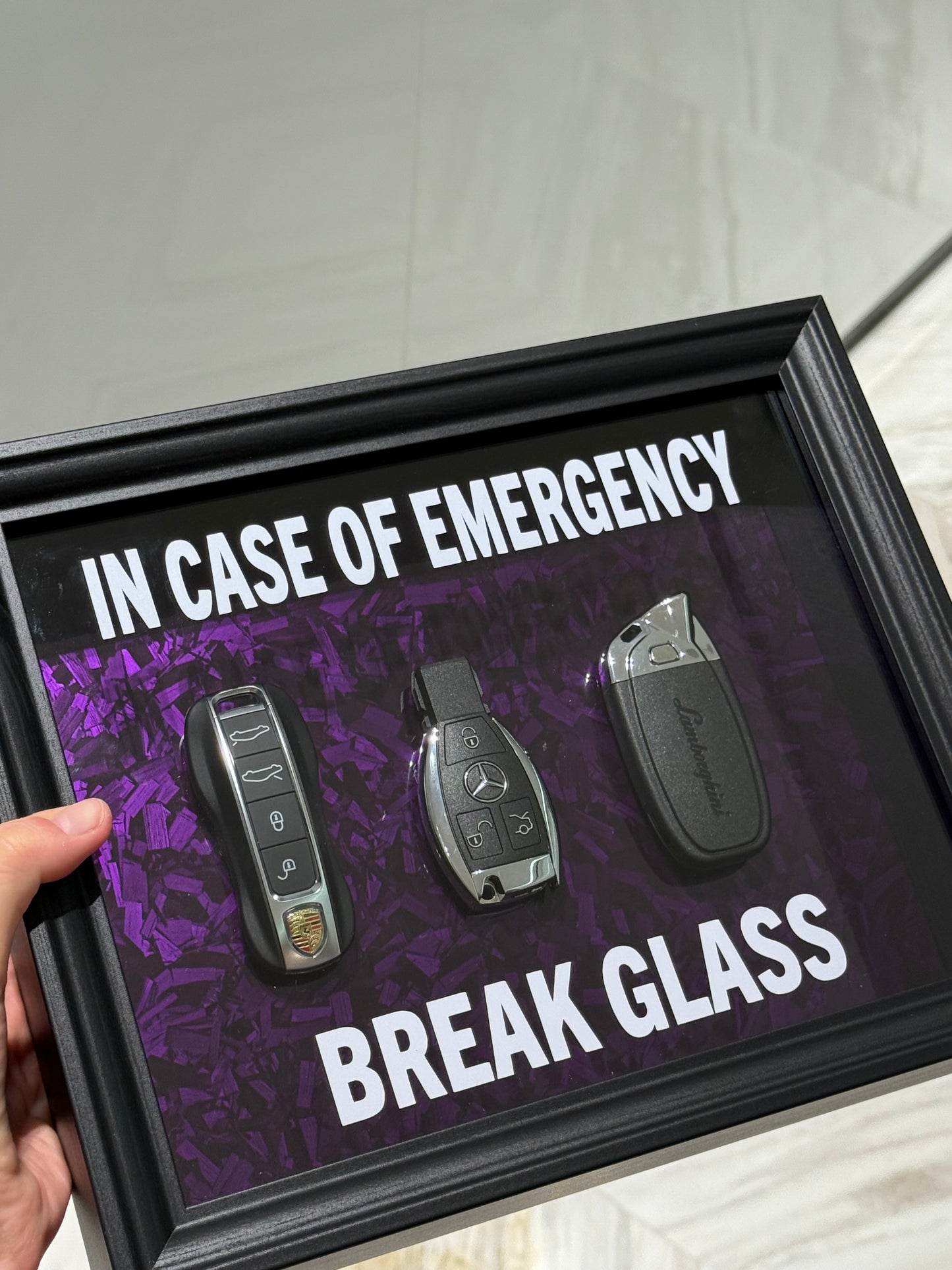 In Case of Emergency – Break Glass Luxury Supercar Key Frame Box