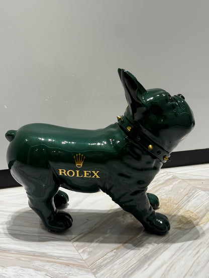 Green Rolex Dog Sculpture – Luxury Loyalty in Art Form