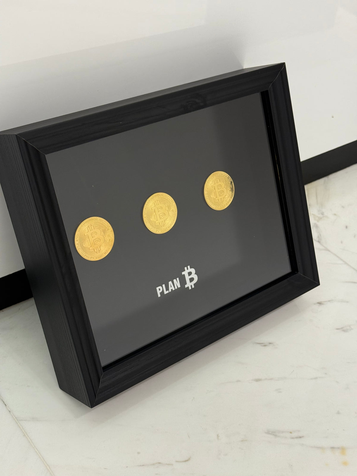 Plan B Bitcoin Box Frame – Golden Coin Statement Wall Art