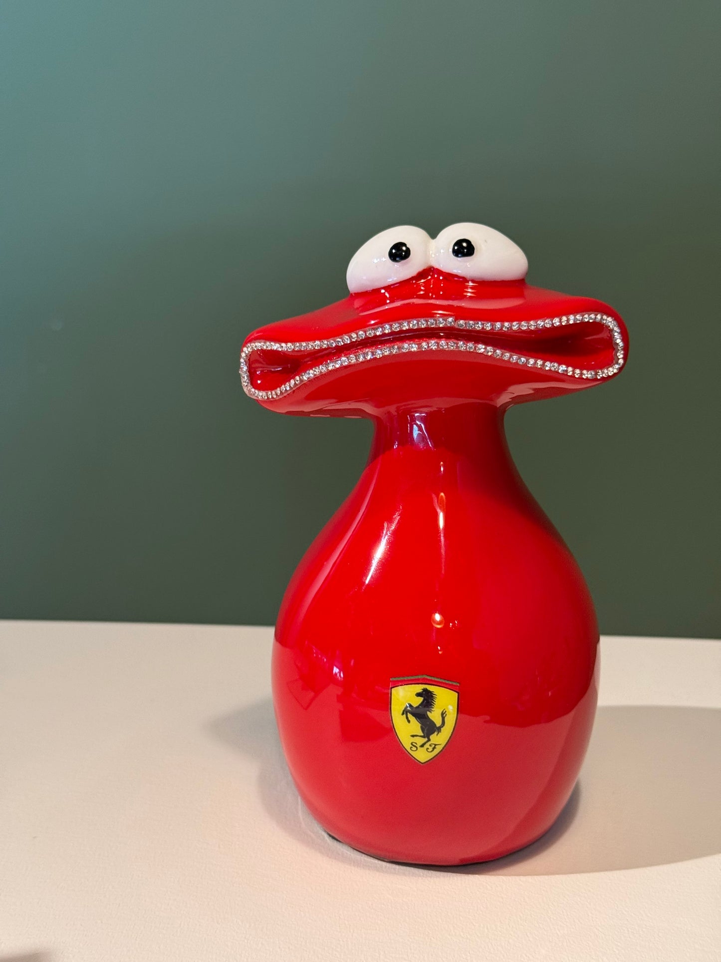 Luxury Red Motorsport Frog Sculpture Supercar Inspired Collectible Art