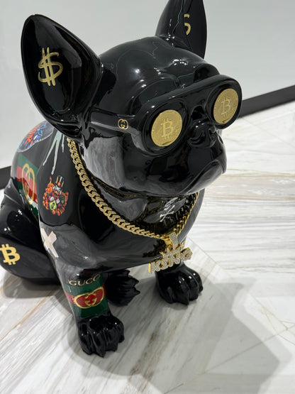 Black Gucci Dog Sculpture with Designer Accents