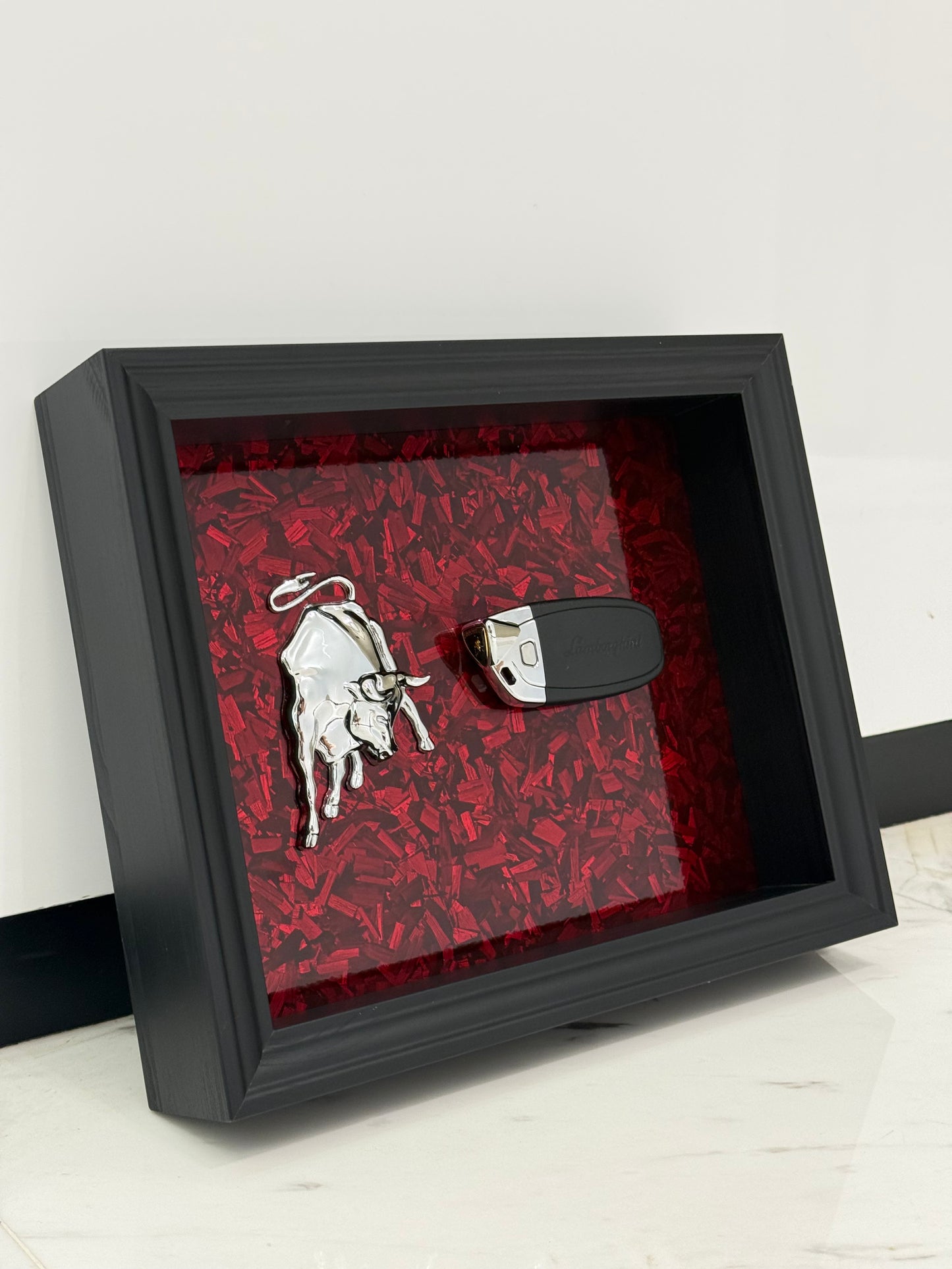 Bull & Key Shadow Box Frame – Luxury Automotive Inspired Wall Art
