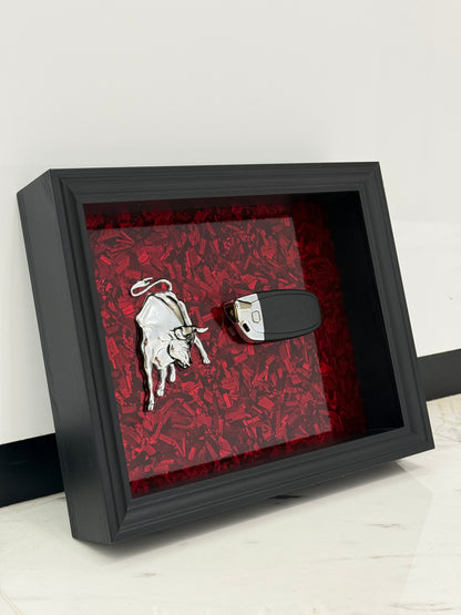 Bull & Key Shadow Box Frame – Luxury Automotive Inspired Wall Art
