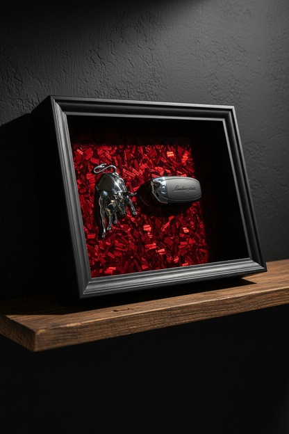 Bull & Key Shadow Box Frame – Luxury Automotive Inspired Wall Art