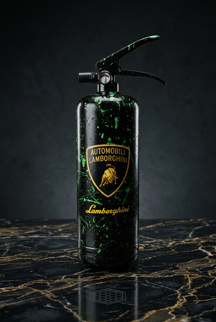 Black Motorsport-Inspired Decorative Fire Extinguisher