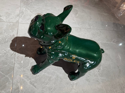 Green Rolex Dog Sculpture – Luxury Loyalty in Art Form