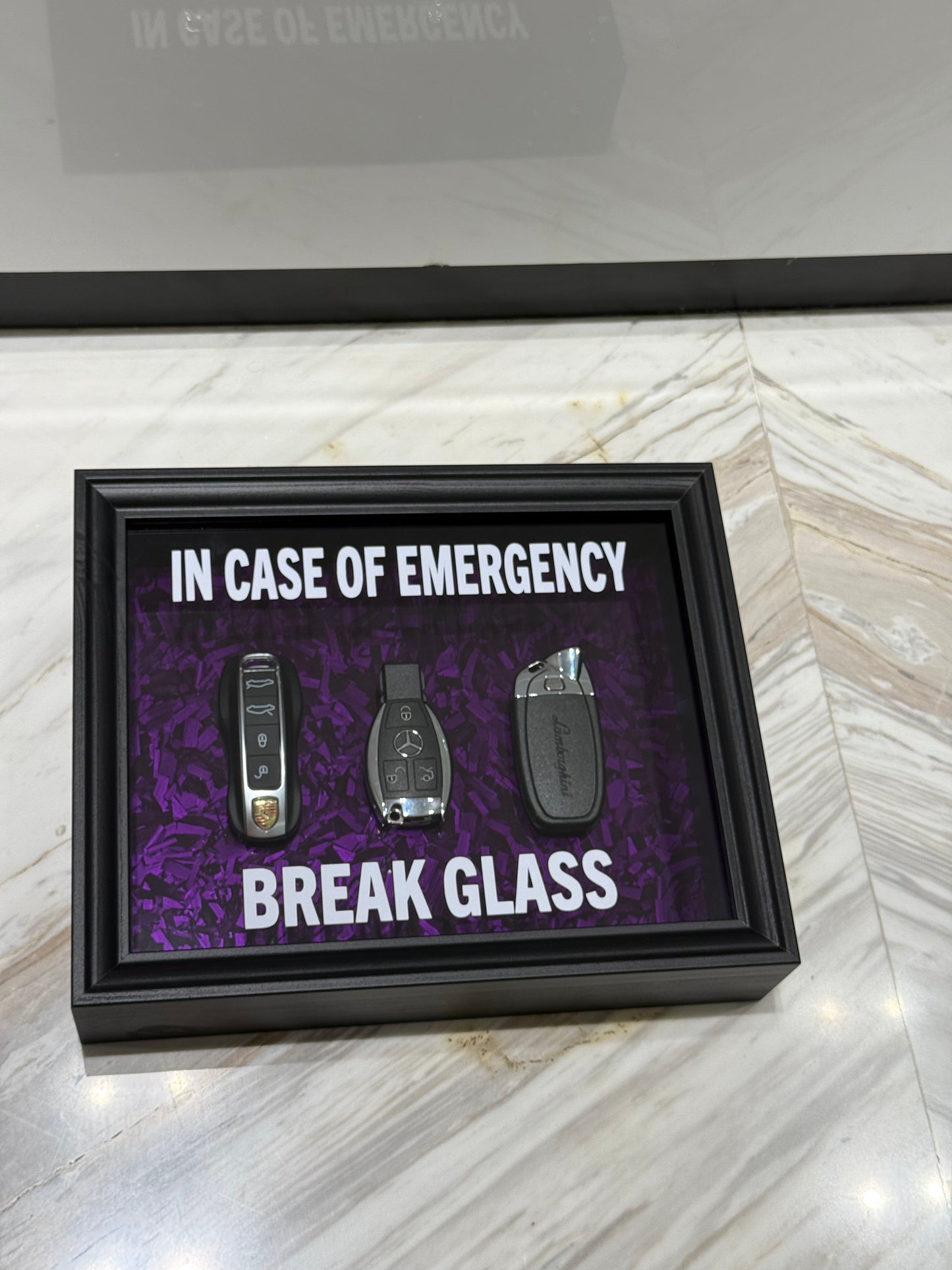 In Case of Emergency – Break Glass Luxury Supercar Key Frame Box