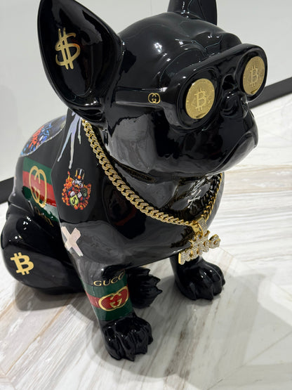 Black Gucci Dog Sculpture with Designer Accents