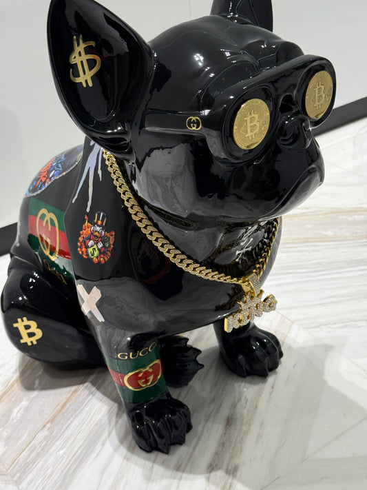 Black Gucci Dog Sculpture with Designer Accents