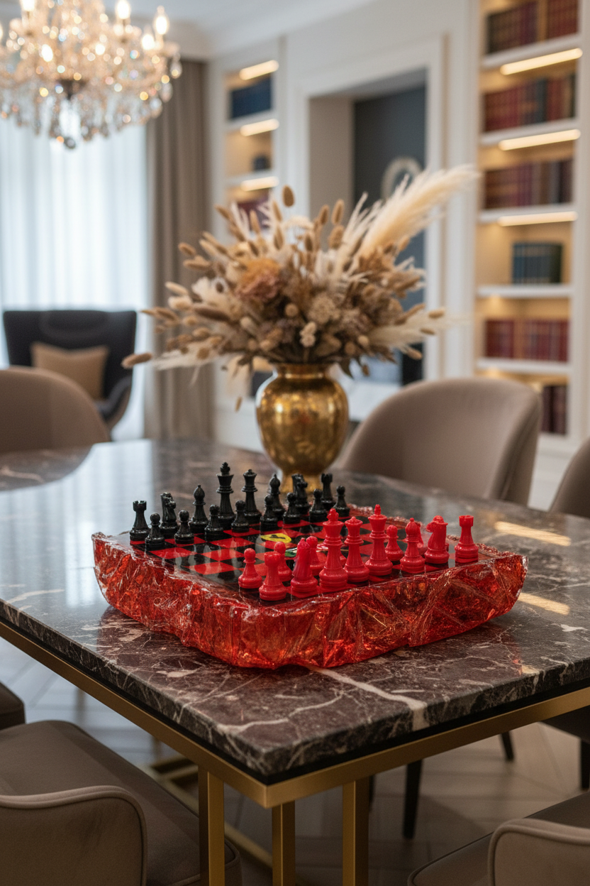 Chess Board Set Ferrari inspired red and black