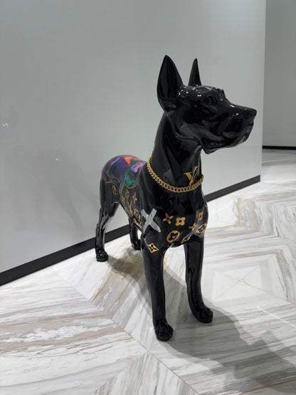 Luxury Black Dog Sculpture with Designer Accents