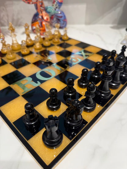 Chess Board Set Rolex Game gold and black