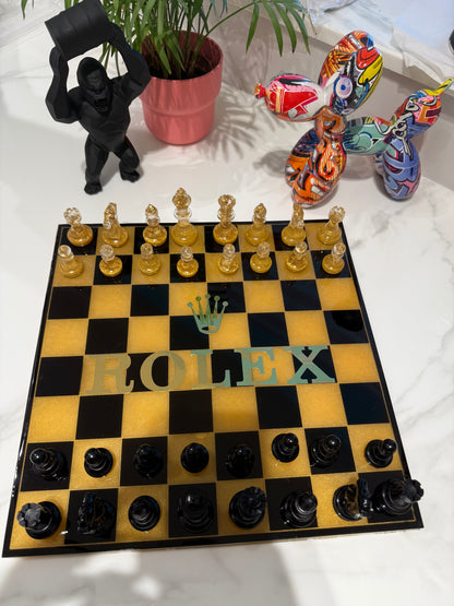 Chess Board Set Rolex Game gold and black