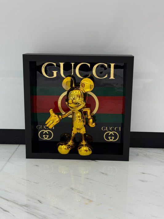 Golden Mickey in Gucci Box Frame – A Fusion of Playful Icon & Luxury Design
