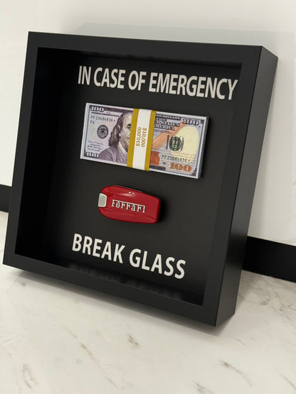 In Case of Emergency Box Frame – Ferrari Key & Luxury Cash Stack