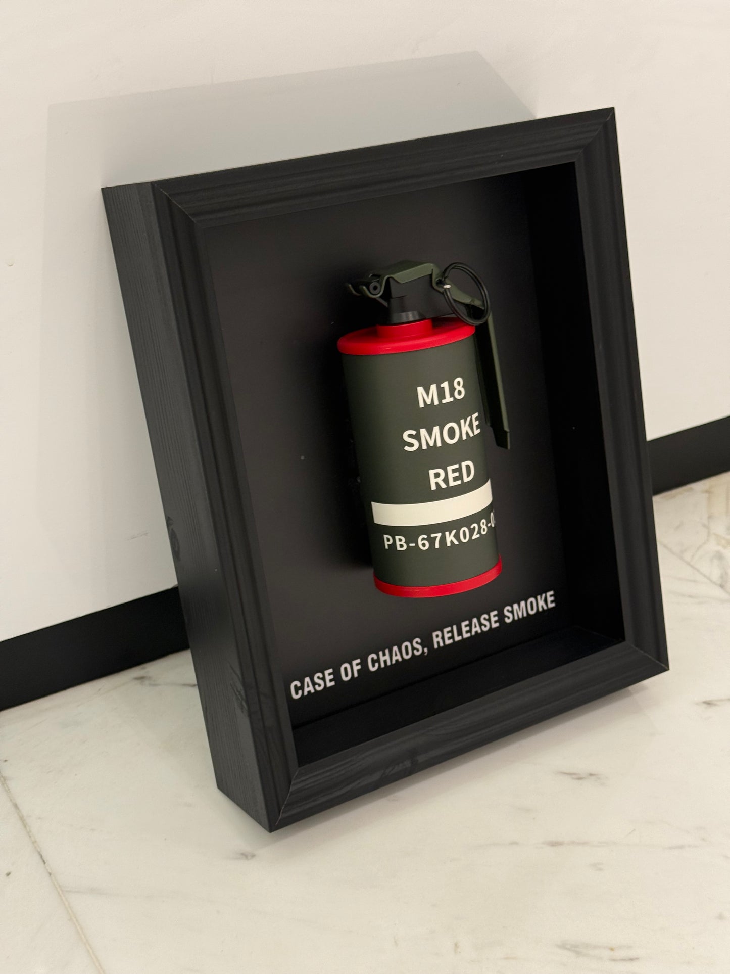 Smoke Grenade Statement Box Frame – Controlled Chaos, Captured in Art