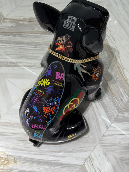 Black Gucci Dog Sculpture with Designer Accents