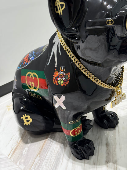 Black Gucci Dog Sculpture with Designer Accents