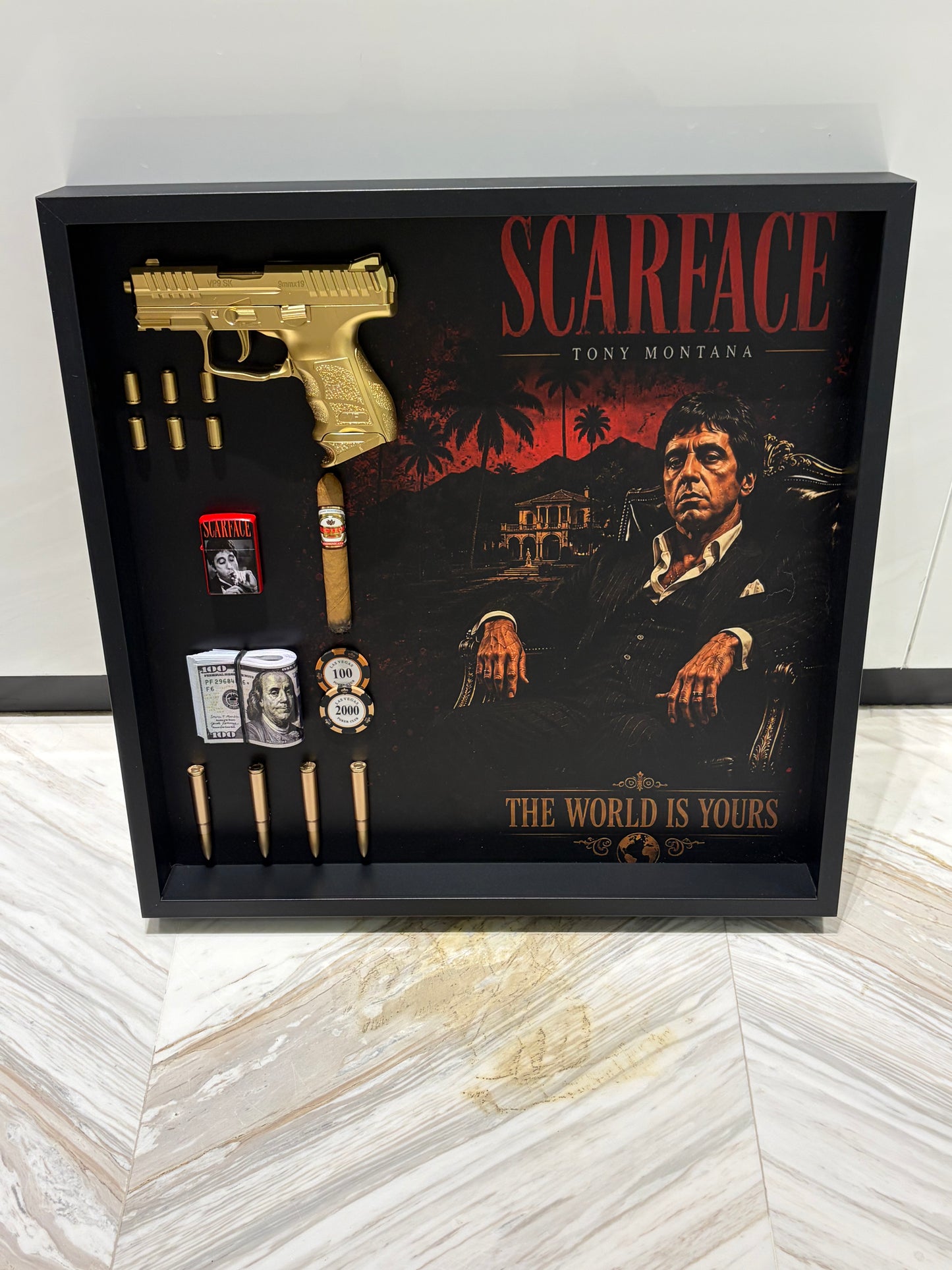 Scarface-Inspired Luxury Box Frame – “The World Is Yours”