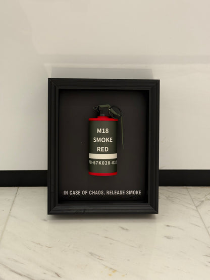 Smoke Grenade Statement Box Frame – Controlled Chaos, Captured in Art