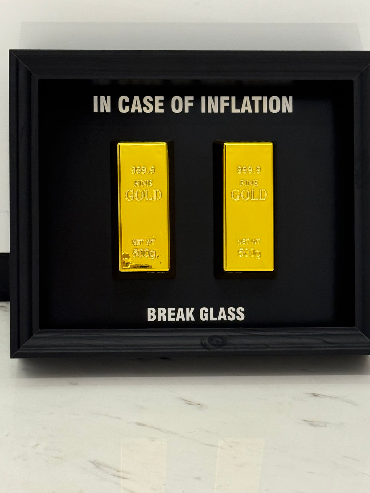 In Case of Inflation – Statement Box Frame with Two 500g Bars