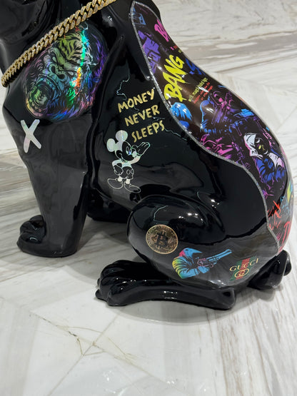 Black Gucci Dog Sculpture with Designer Accents