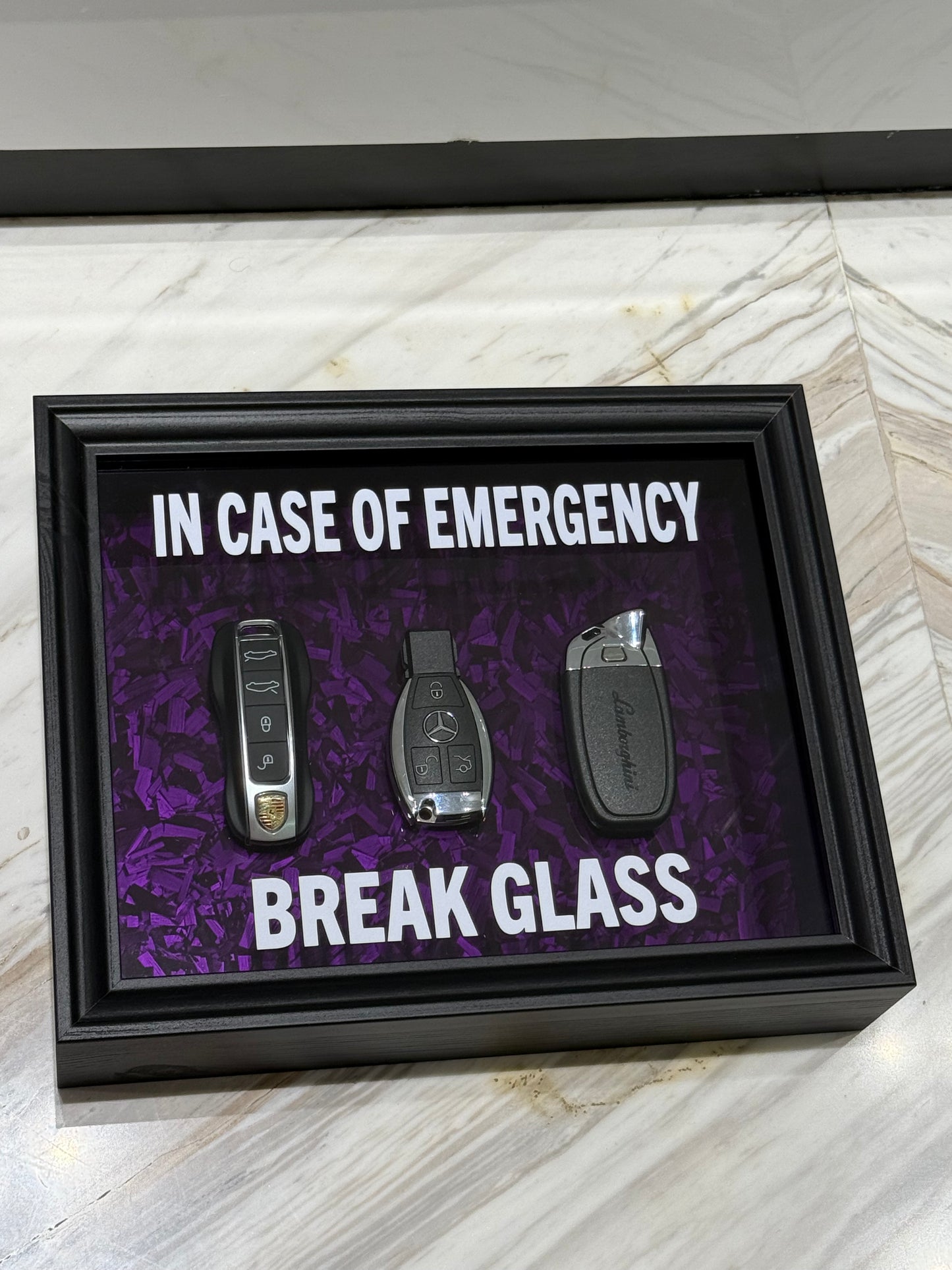 In Case of Emergency – Break Glass Luxury Supercar Key Frame Box