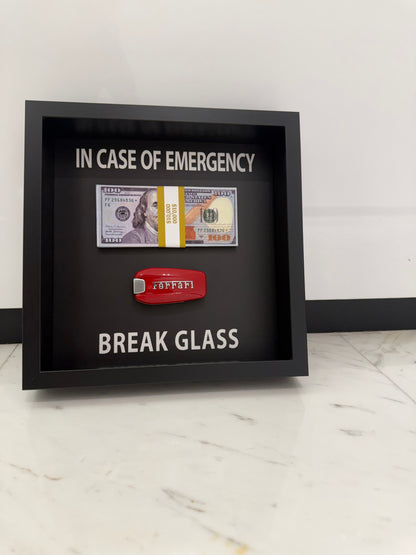 In Case of Emergency Box Frame – Ferrari Key & Luxury Cash Stack