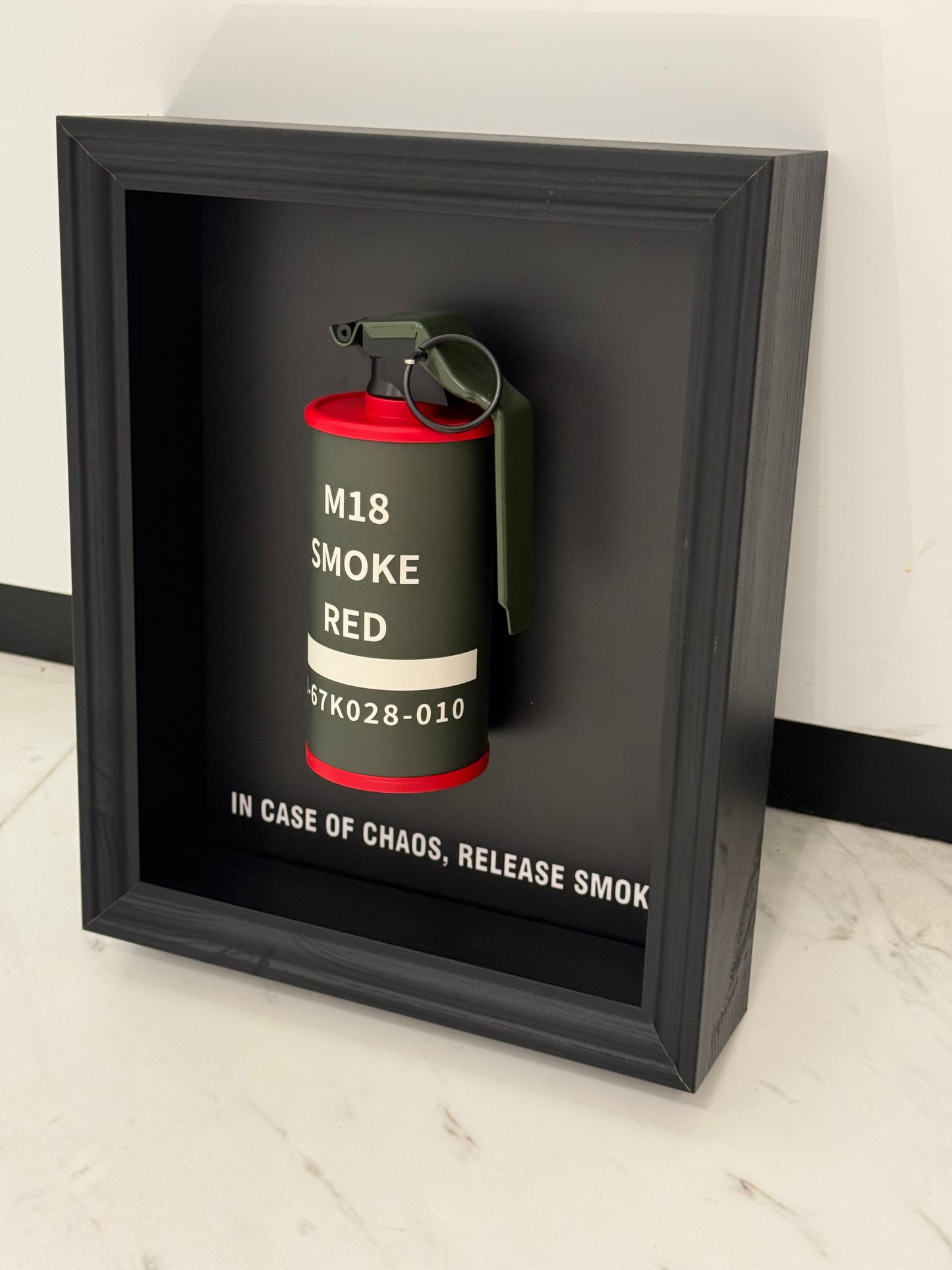 Smoke Grenade Statement Box Frame – Controlled Chaos, Captured in Art