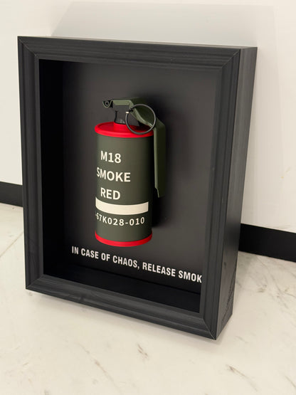 Smoke Grenade Statement Box Frame – Controlled Chaos, Captured in Art