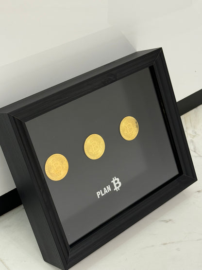 Plan B Bitcoin Box Frame – Golden Coin Statement Wall Art