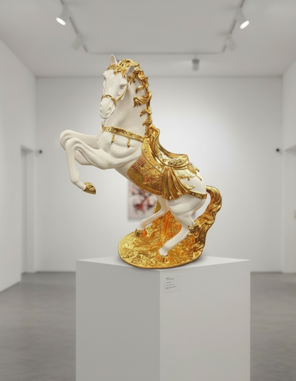 White & Gold Horse Sculpture – A Symbol of Power, Prestige, and Victory