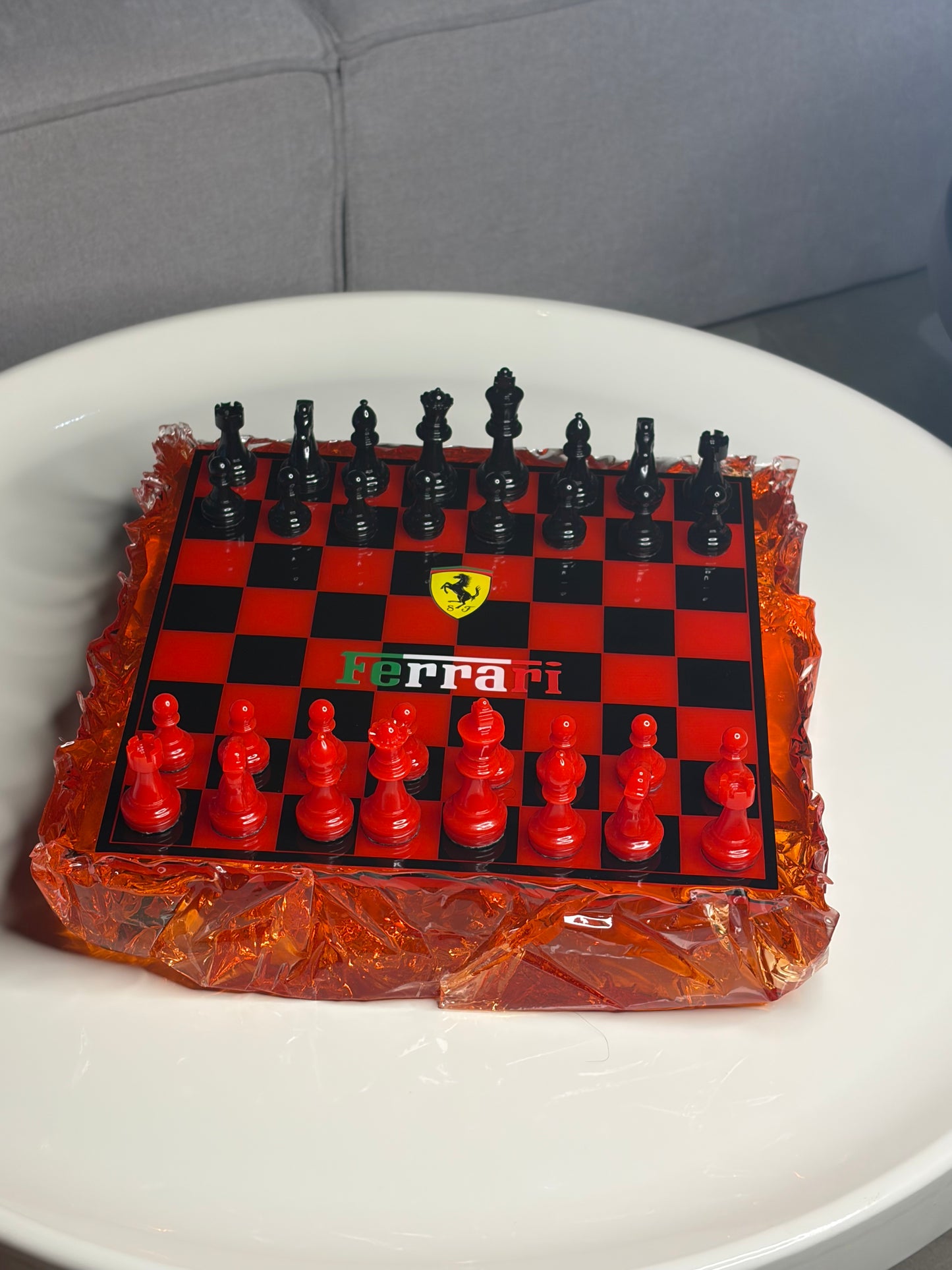 Chess Board Set Ferrari inspired red and black