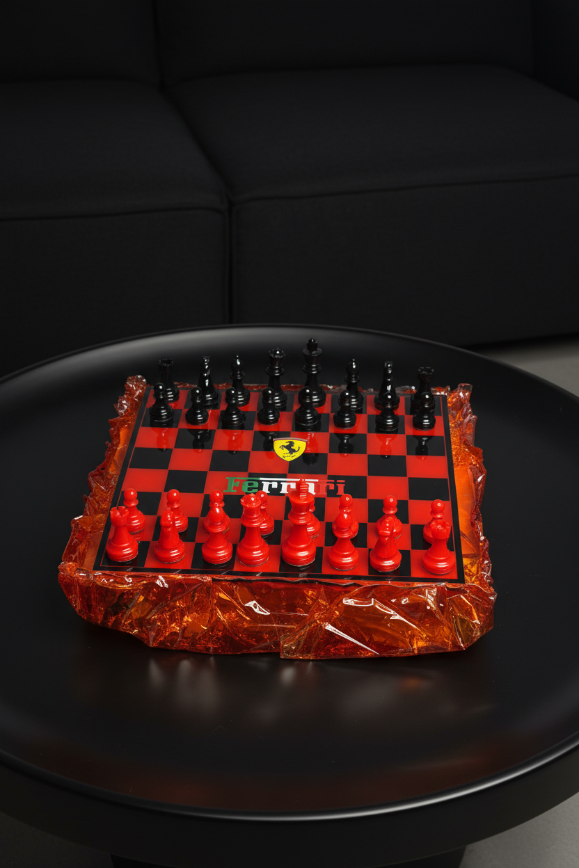 Chess Board Set Ferrari inspired red and black