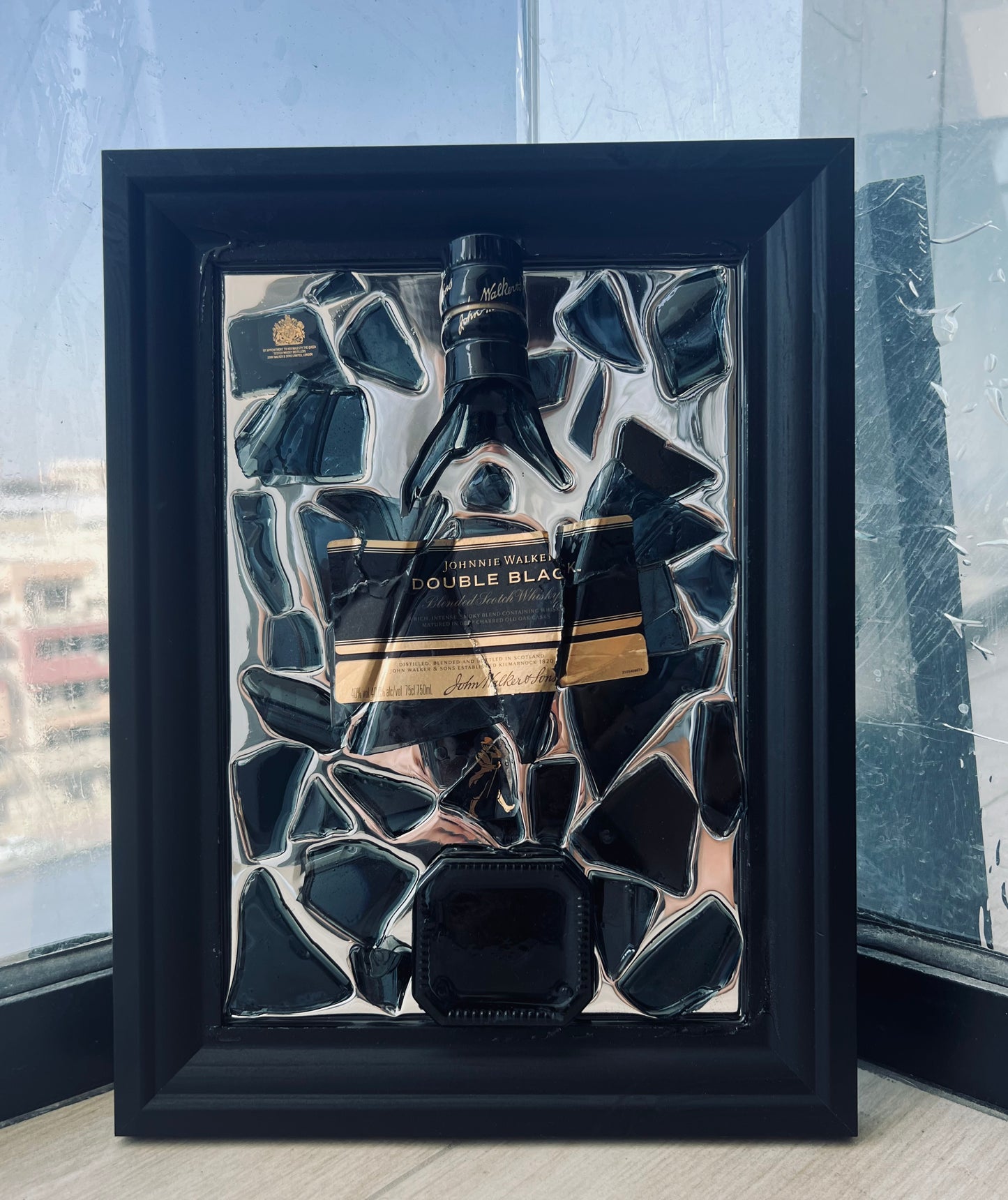 Double Black Broken Bottle Mirror Frame Art