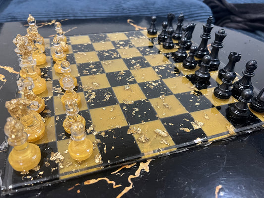 Chess Board Set Game Self made gold black