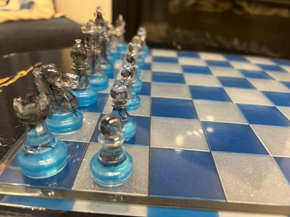 Chess Board Set Game Self made blue white