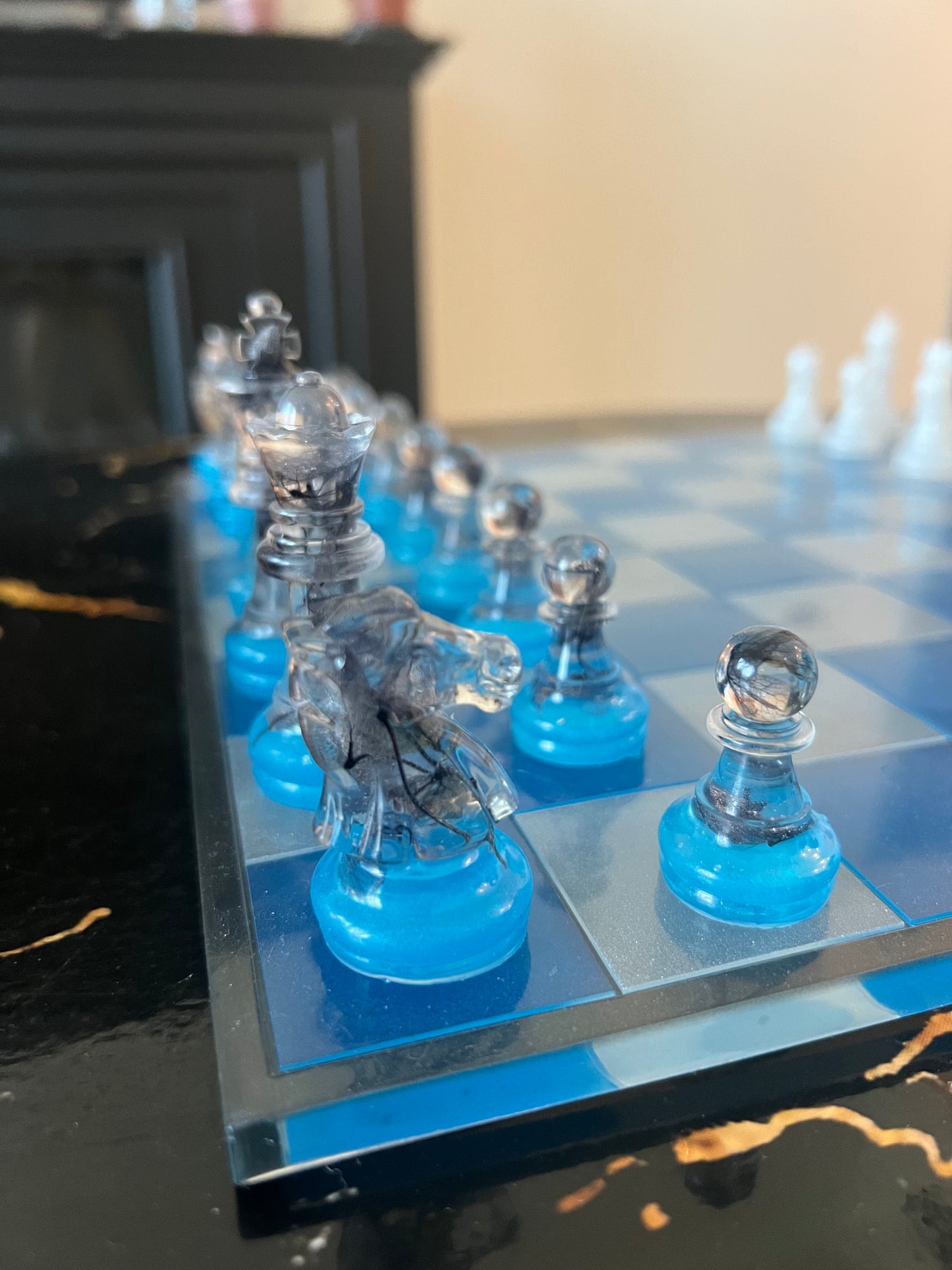 Chess Board Set Game Self made blue white