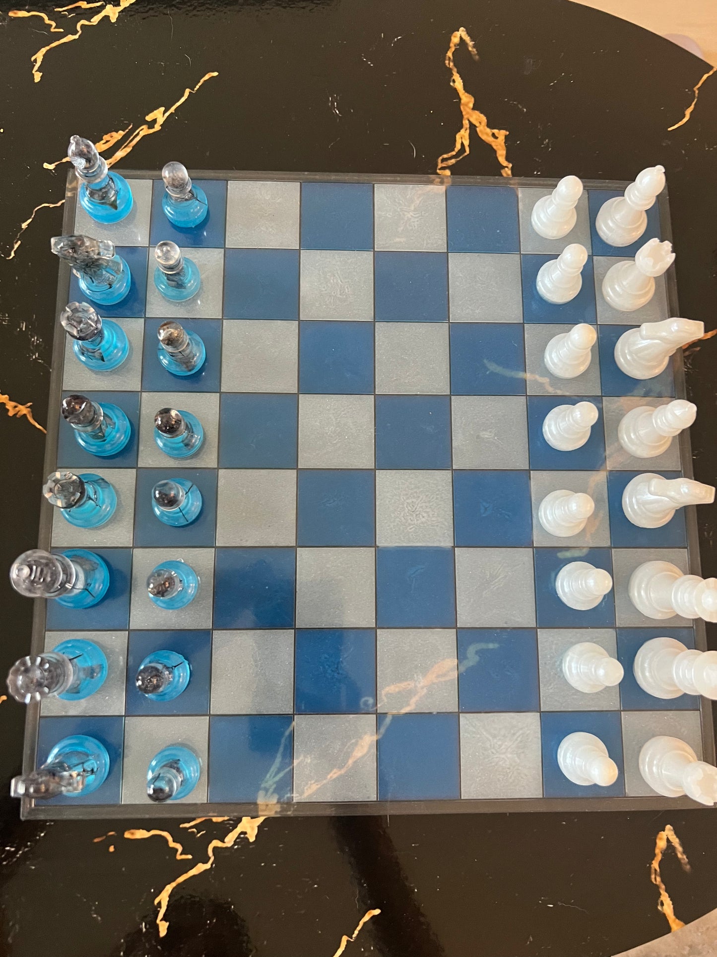 Chess Board Set Game Self made blue white