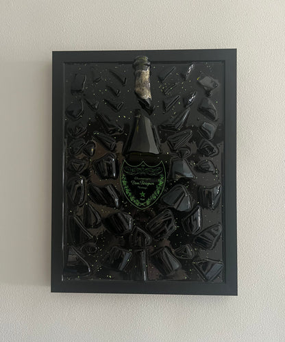 Dom Perignon Champagner zerbrochene Flasche Kunstrahmen