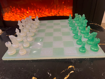 Chess Board Set Game white and mint